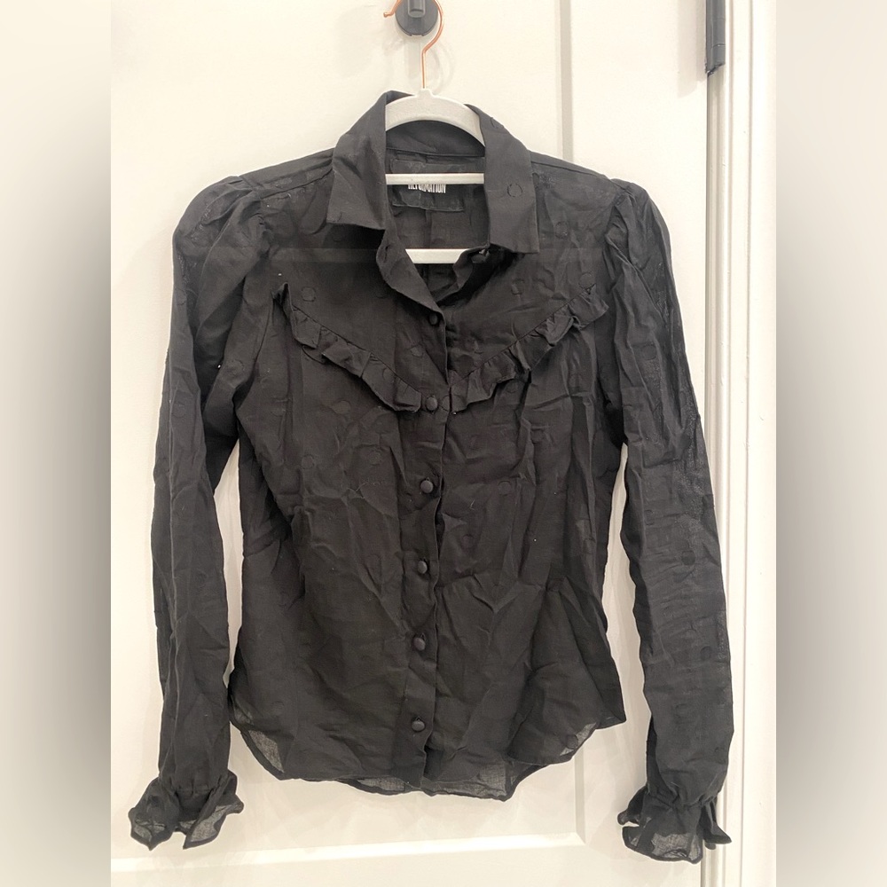 Reformation Women’s Cotton Blouse Polka Dots - Black - XS